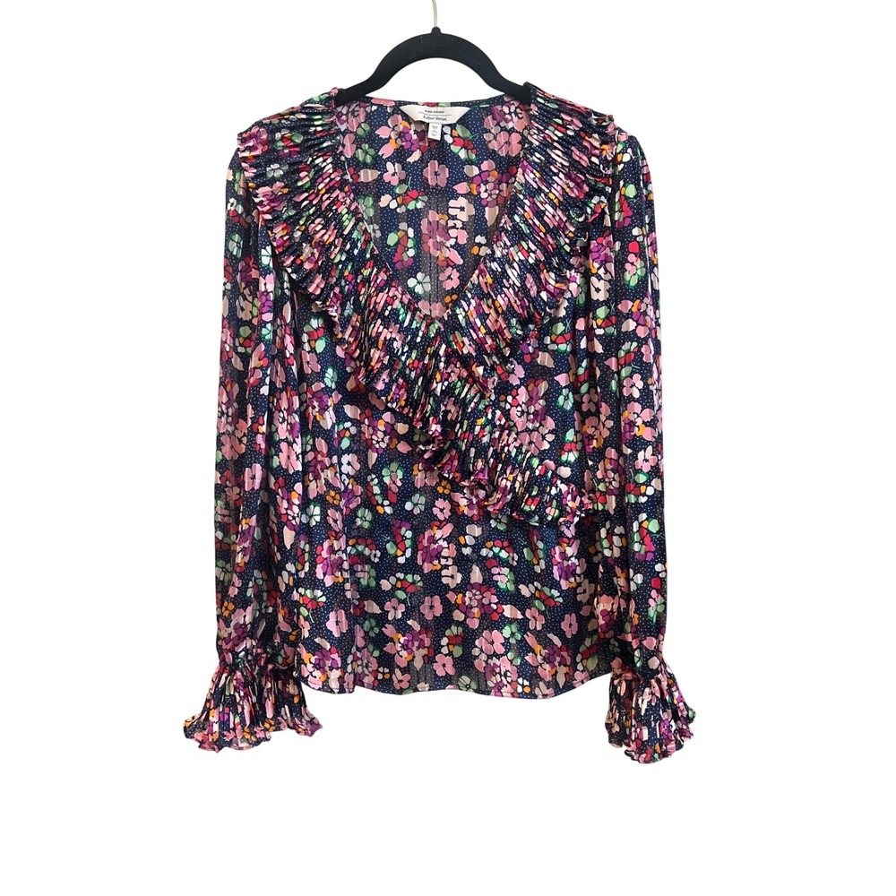 Other Stories Paris Atelier Floral Ruffle V Neck Long Sleeve Blouse Top US 2